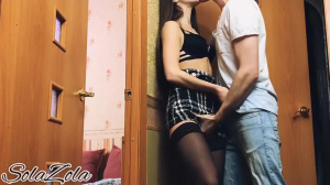 Fucking my pretty skinny classmate wearing sexy lingerie. Gave her a facial after studying - Solazola
