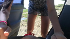 Cum on ass after sex in the car with pretty brunette